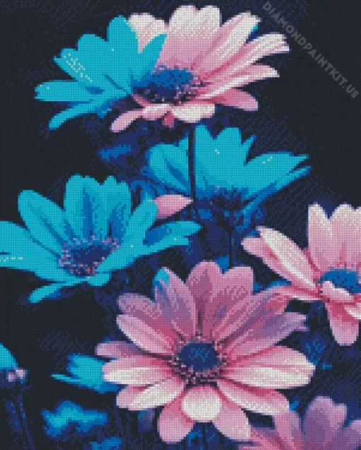 Blue And Pink Flowers Diamond Painting