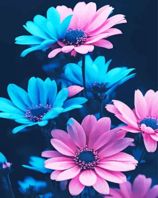 Blue And Pink Flowers Diamond Painting