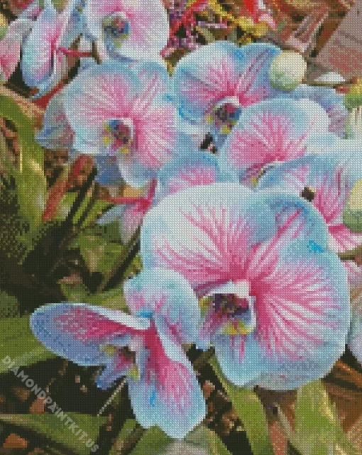 Blue And Pink Orchids Diamond Painting