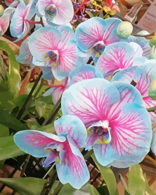 Blue And Pink Orchids Diamond Painting