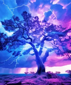 Blue And Purple Lightning Tree Diamond Painting