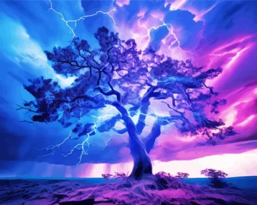 Blue And Purple Lightning Tree Diamond Painting