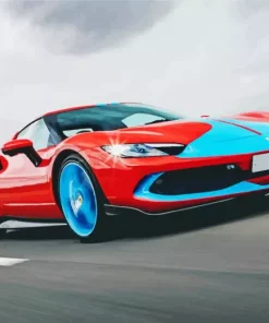 Blue And Red Car Diamond Painting