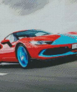 Blue And Red Car Diamond Painting