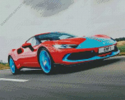 Blue And Red Car Diamond Painting