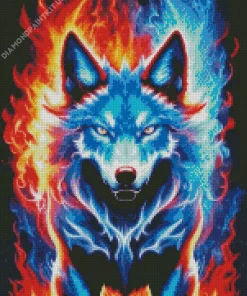 Blue And Red Fire Wolf Diamond Painting