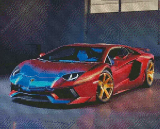 Blue And Red Lamborghini Diamond Painting