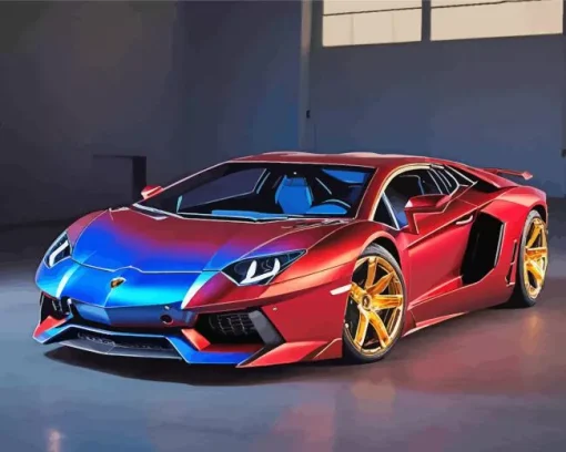 Blue And Red Lamborghini Diamond Painting