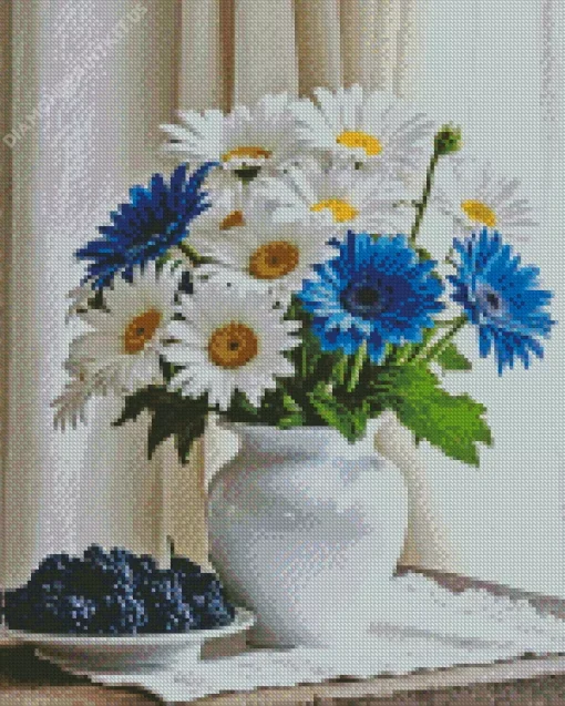 Blue And White Flowers Diamond Painting