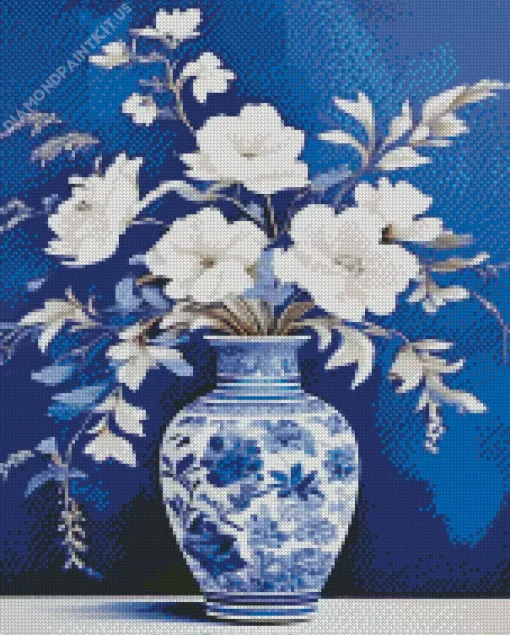 Blue And White Flowers Vase Diamond Painting