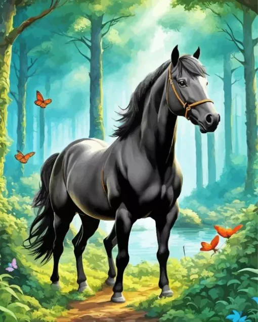 Blue Black Horse Diamond Painting