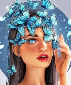 Blue Butterflies Girl Diamond Painting