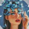 Blue Butterflies Girl Diamond Painting