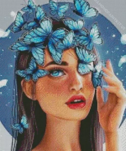 Blue Butterflies Girl Diamond Painting