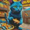 Blue Cat And Goldfish Diamond Painting