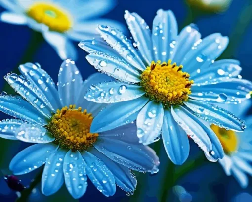 Blue Chamomile Flowers Diamond Painting