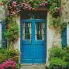 Blue Door Flowers Diamond Painting