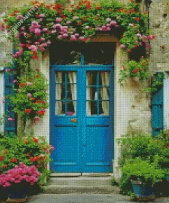 Blue Door Flowers Diamond Painting