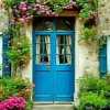 Blue Door Flowers Diamond Painting