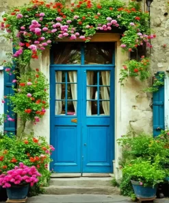 Blue Door Flowers Diamond Painting