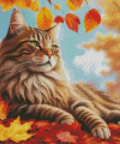 Cat And Fallen Leaves Diamond Painting