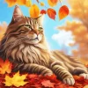 Cat And Fallen Leaves Diamond Painting