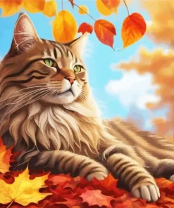 Cat And Fallen Leaves Diamond Painting