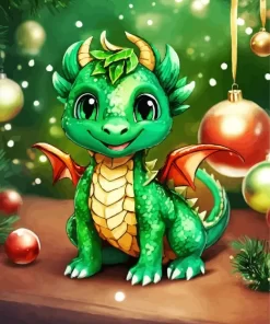 Christmas Fantasy Emerald Dragon Diamond Painting