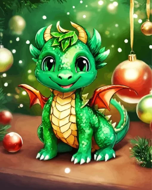 Christmas Fantasy Emerald Dragon Diamond Painting