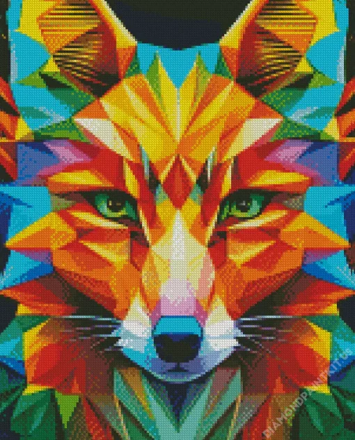 Colorful Fox Geometric Abstract Diamond Painting