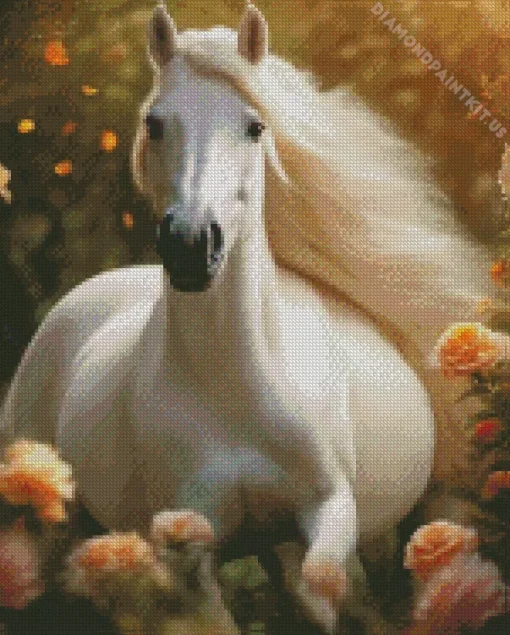 Cool Fresian Horse White Diamond Painting