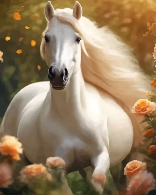 Cool Fresian Horse White Diamond Painting