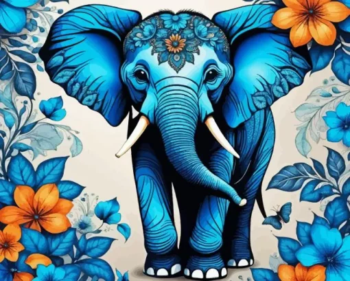 Cute Blue Elephant Diamond Painting