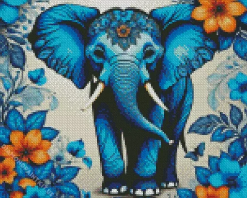 Cute Blue Elephant Diamond Painting