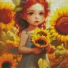 Cute Little Sunflowers Girl Diamond Painting