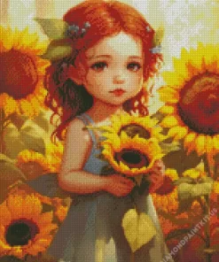 Cute Little Sunflowers Girl Diamond Painting