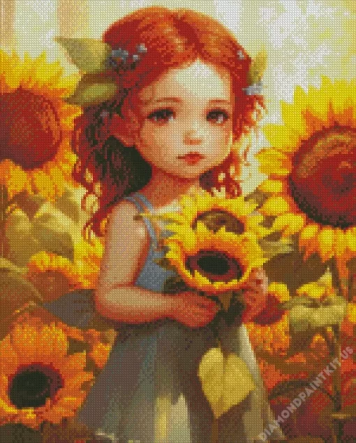 Cute Little Sunflowers Girl Diamond Painting