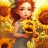 Cute Little Sunflowers Girl Diamond Painting