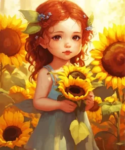 Cute Little Sunflowers Girl Diamond Painting