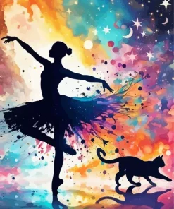 Elegant Ballerina And Cat Diamond Painting