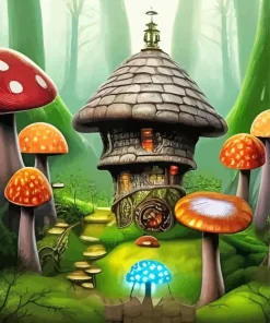 Fairy Mushroom House Art Diamond Painting