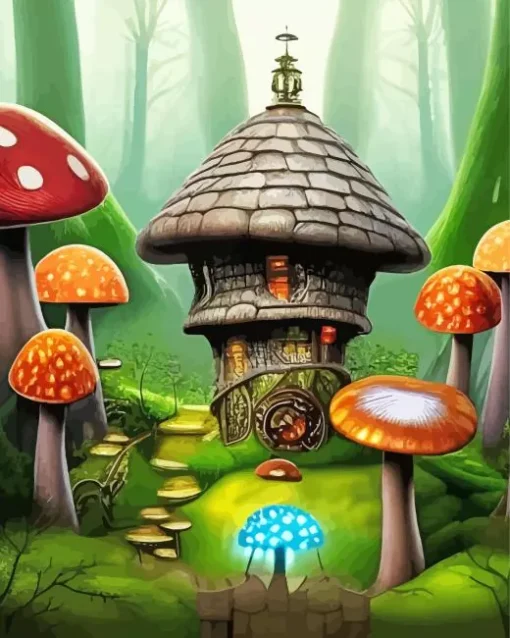 Fairy Mushroom House Art Diamond Painting