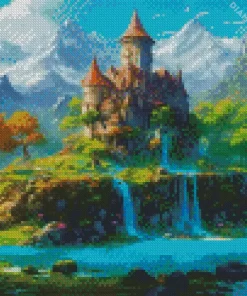 Fantasy Mountain Castle Diamond Painting