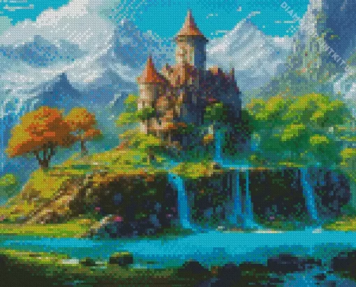 Fantasy Mountain Castle Diamond Painting