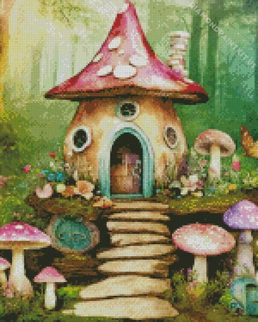 Fantasy Mushroom House Diamond Painting