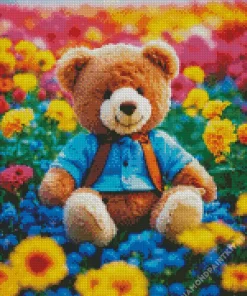 Flowers And Teddy Bear Art Diamond Painting