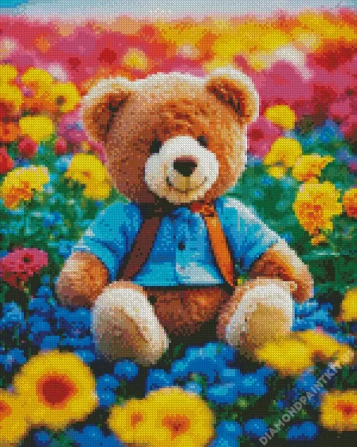 Flowers And Teddy Bear Art Diamond Painting