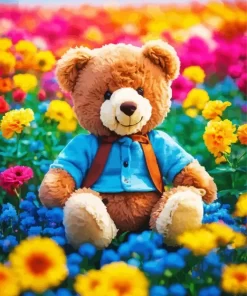 Flowers And Teddy Bear Art Diamond Painting