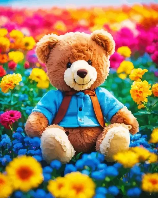 Flowers And Teddy Bear Art Diamond Painting