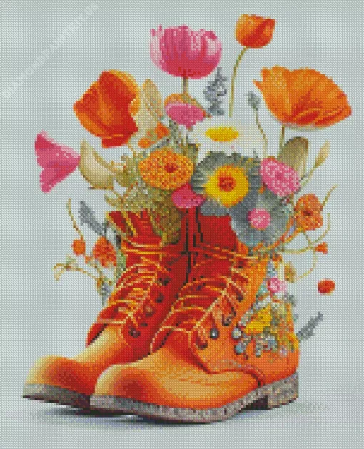 Flowers On Orange Shoes Diamond Painting